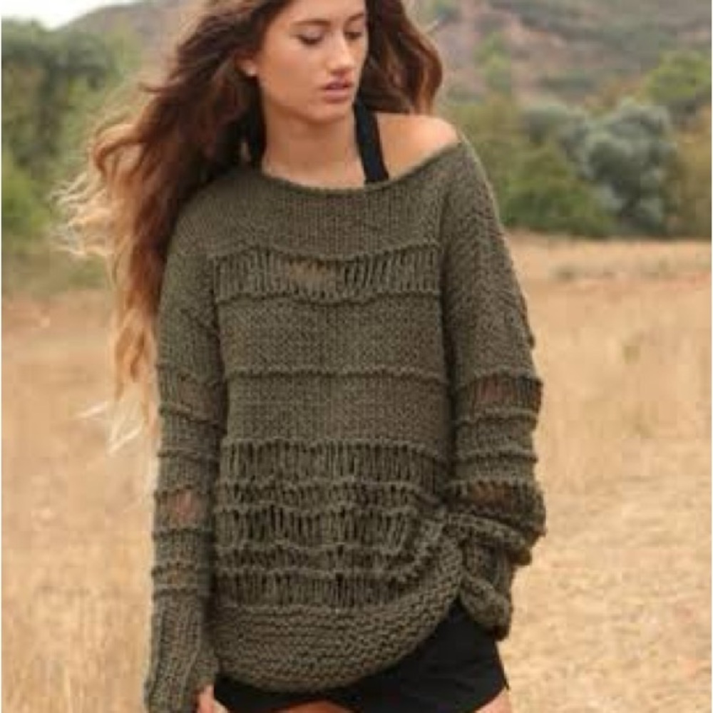 Open Knit Military Green Women's Sweater Size S by Esprit